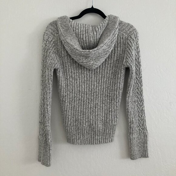 Vintage Y2K GAP Cable Knit Sweater Gray Hoodie Preppy Academia V Neck Medium - Picture 6 of 11